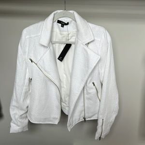 White Biker Jacket tweed material
